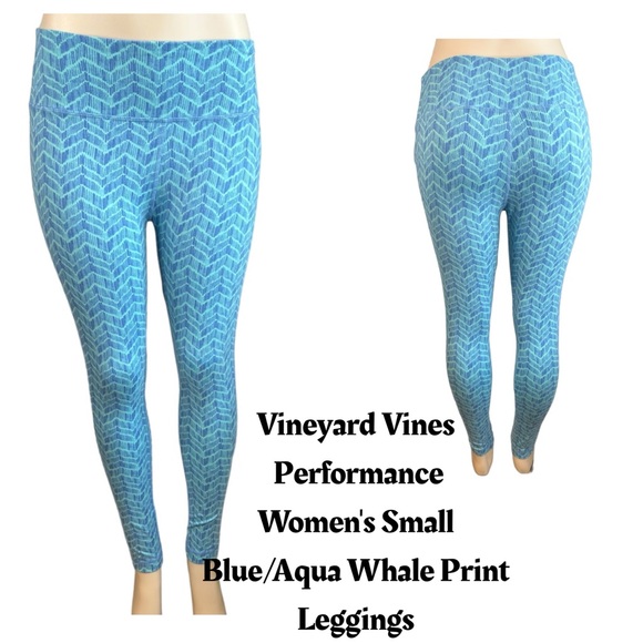 Vineyard Vines Performance Women's Blue Aqua Whale‎ Print Leggings Size Small - Picture 1 of 9